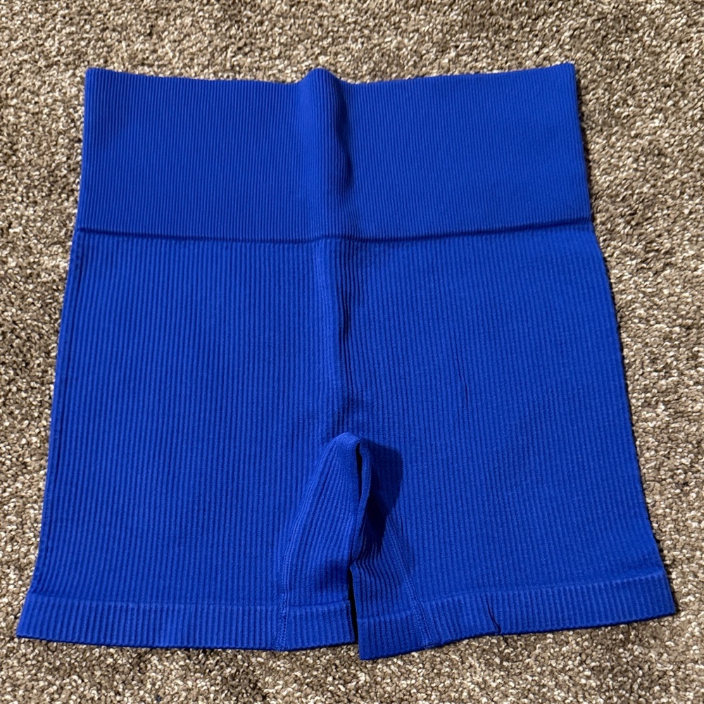 Blue Ribbed Biker Shorts